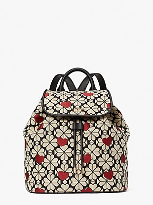 케이트 스페이드 Kate Spade Spade flower jacquard hearts medium flap backpack,BLACK MULTI