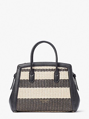 케이트 스페이드 사첼백 Kate Spade knott striped straw medium satchel,BLACK MULTI