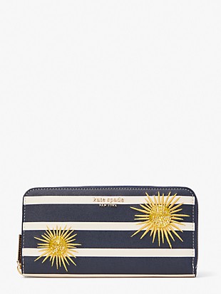 sunkiss embellished striped zip around continental wallet