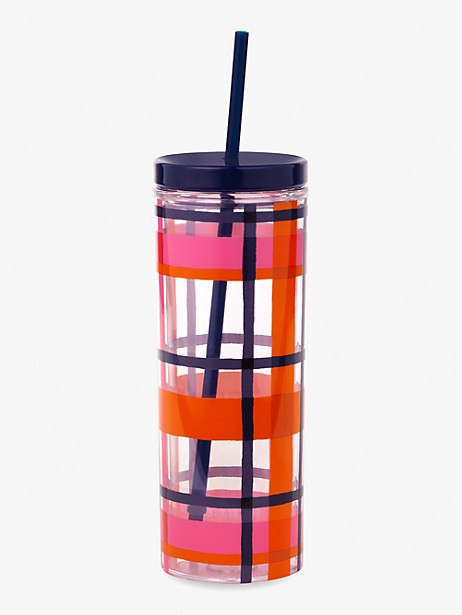 spring plaid tumbler with straw