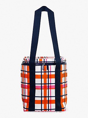 spring plaid wine picnic cooler bag