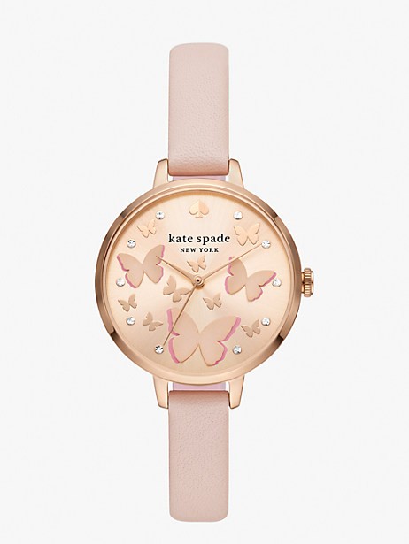 metro pink leather watch