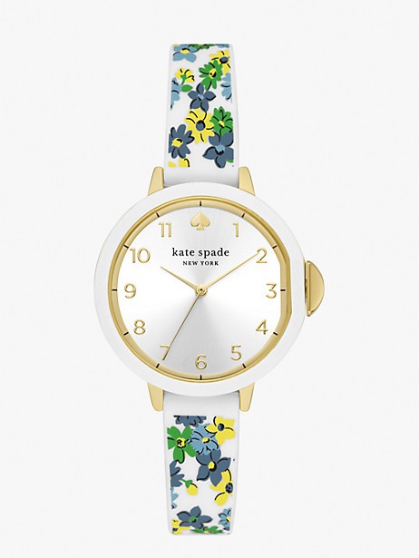 park row white floral silicone watch