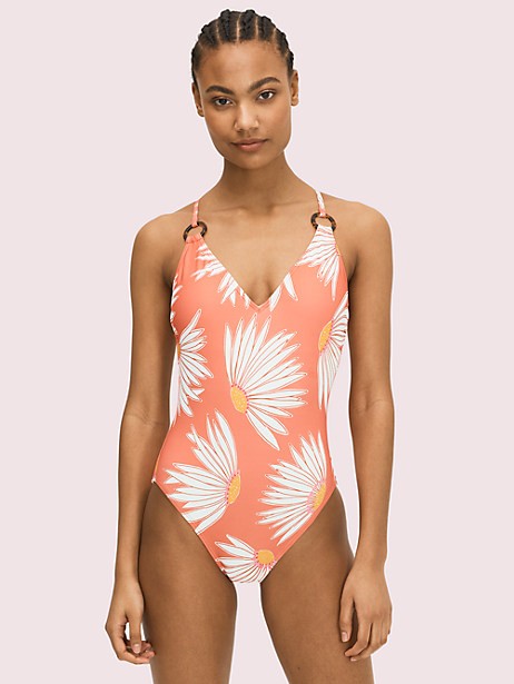 falling flower plunging v-neck one-piece