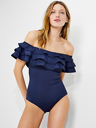 palm beach ruffle off-the-shoulder one-piece
